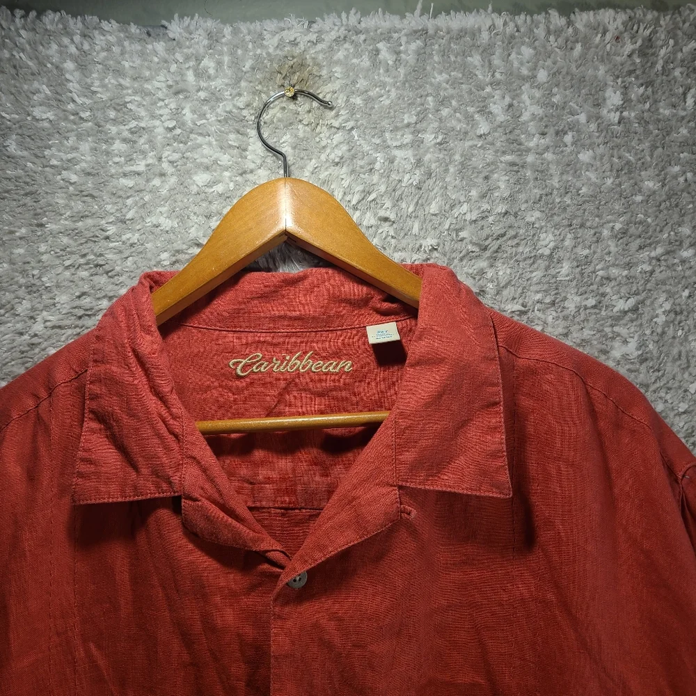 Caribbean Linen Shirt Mens 2XT Short Sleeve Button Up Pocket - Picture 3 of 10